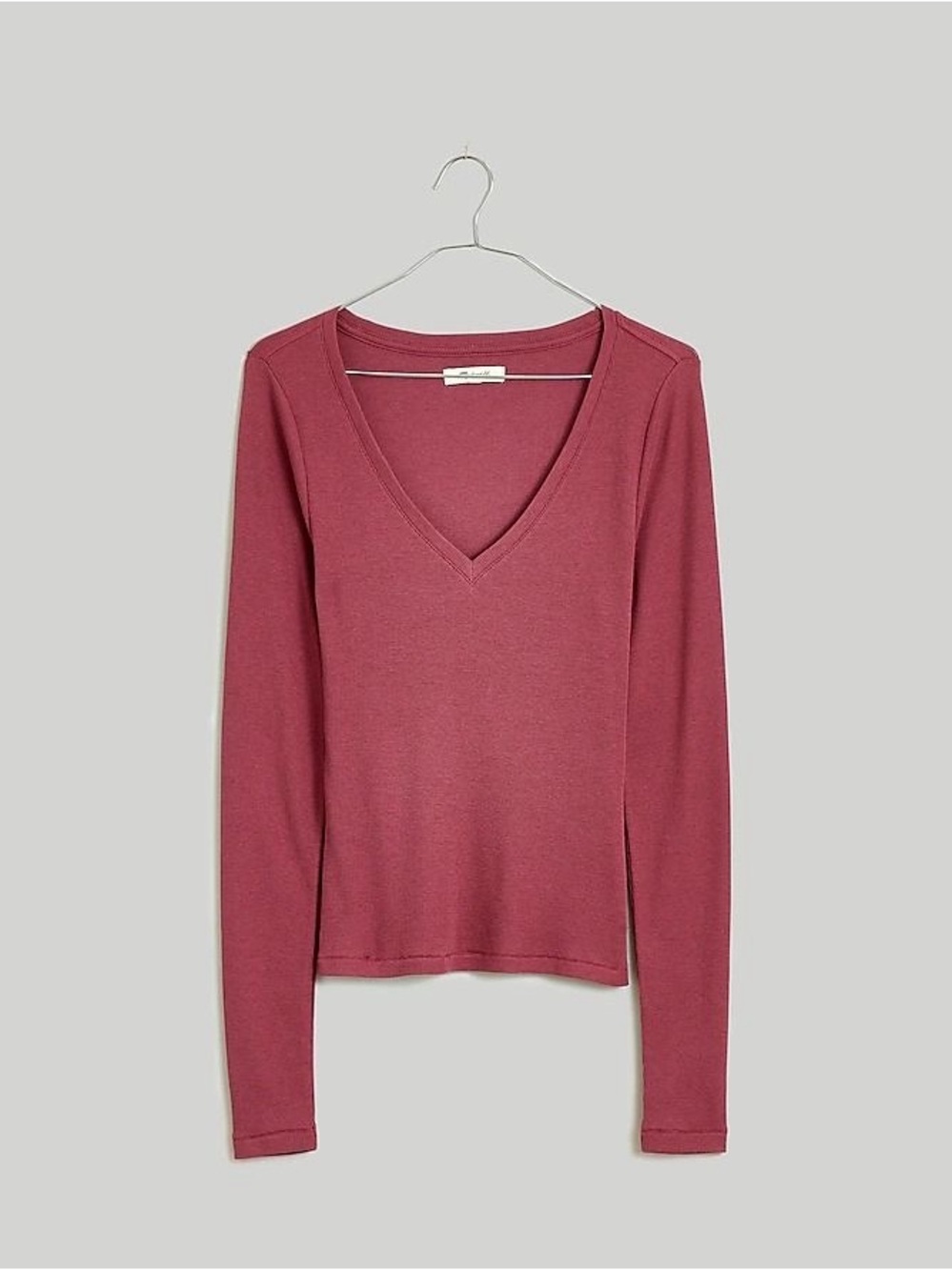 NWT Madewell Brightside Fine Rib V-Neck Long-Sleeve Tee Small Red/Pink